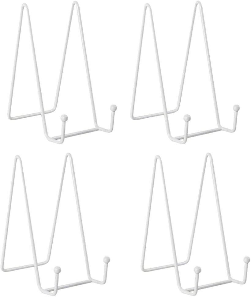 ポップスタンド 卓上 店舗 オフィス お店 プレートスタンド アイアン 額立て 皿立 色紙 ブックスタンド 写真立て 本立てイーゼル型スタンド ディスプレイスタンド (ホワイト, 4 個セット)