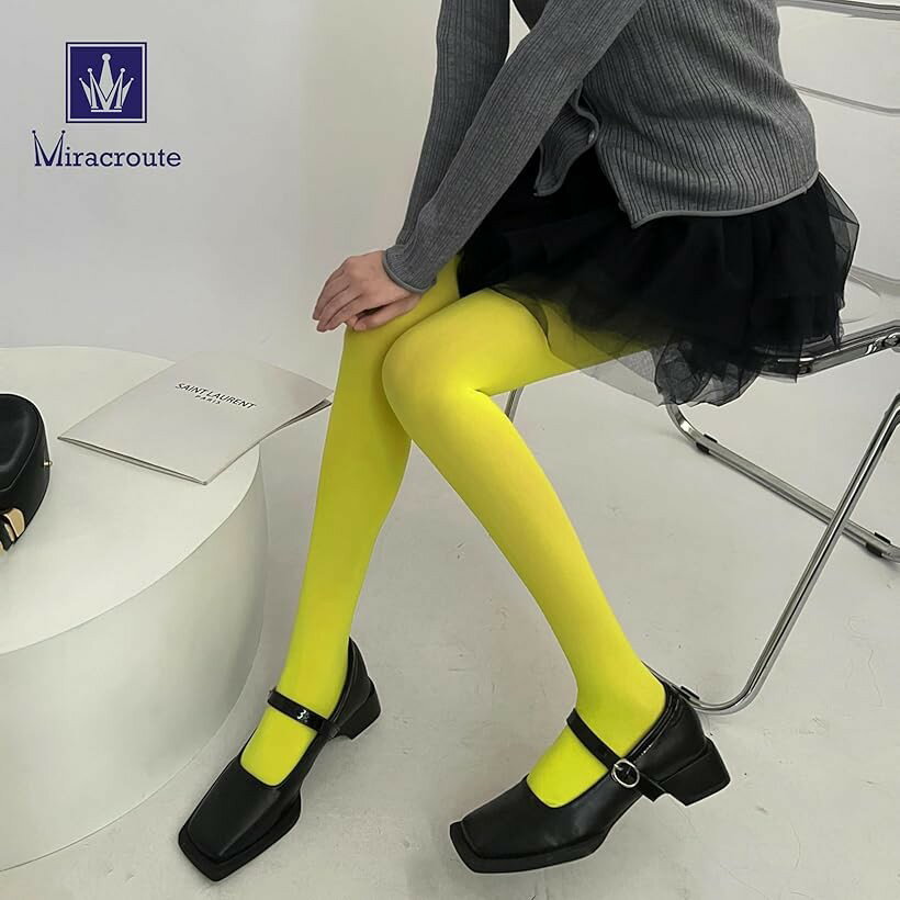 カラー パンスト かわいい レディース 無地 カラフル パンティー ストッキング セクシー レギンス タイツ ファッション スパッツ (イエロー, M-L RegularR)