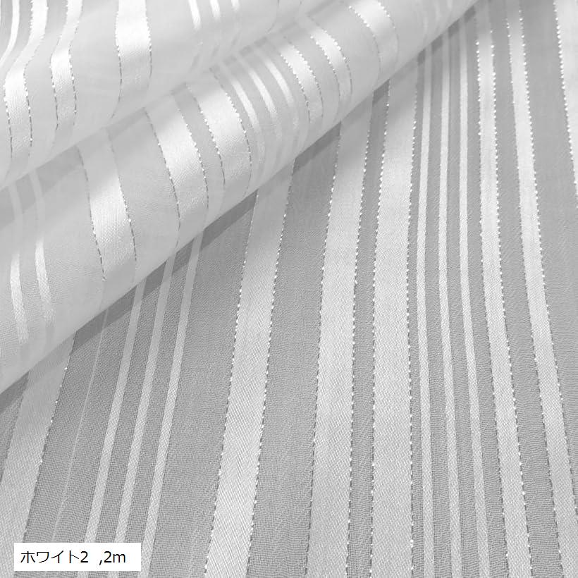 ストライプ シフォン 生地 輝く シルバー ラメ 手芸 布 おしゃれ 綺麗 薄手 (ホワイト2, 2m)