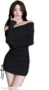 ニット ワンピース レディース セクシー リブ セーター 長袖 オフショルダー(ブラック, Free Size)