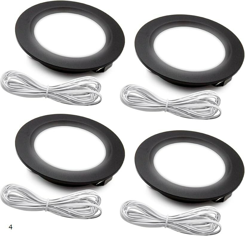 エスネット DC 12V 3W 小型 LED ダウン ライト ホワイト 黒枠 6500K 組立必要 外寸 68mm 厚さ 14mm ケーブル 2m (ホワイト4個)