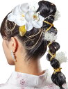 髪飾り 成人式 水引 胡蝶蘭 かすみ草 金箔 ヘッドドレス ヘアーアクセサリー 組紐 卒業式 前撮り 和装 袴 振袖 着物 ポニーテール(ゴールド, free)