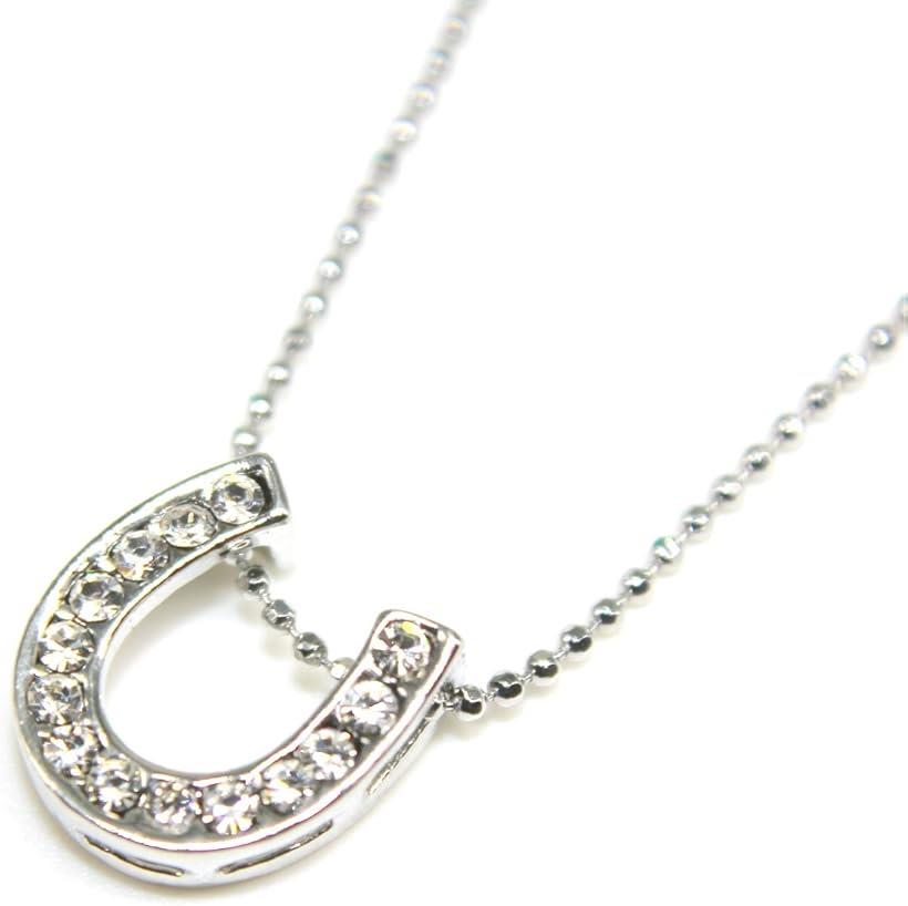 ミャオミャオ スーパー キュービックジルコニア シルバー 馬蹄 蹄鉄 ホースシュー ネックレス アクセサリー レディース プレゼント ポーチ セット (シルバー, 小さめ)