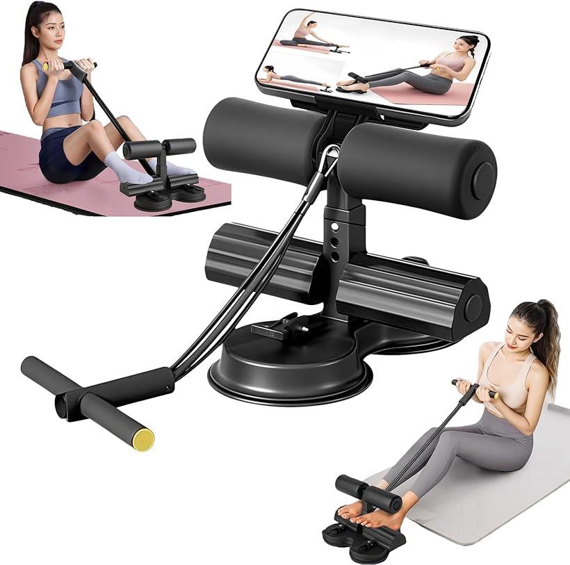 スマホ見ながらトレーニング可吸盤式 足固定 腹筋マシーン ポータブル ダブル吸盤で強力密着 3段階高さ..