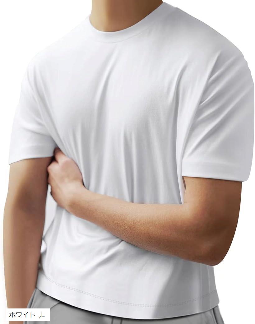 Tシャツ メンズ 半袖 綿100% クルーネック 無地 定番 ビジカジ 柔らかい肌触り 洗える 防シワ加工 液体..