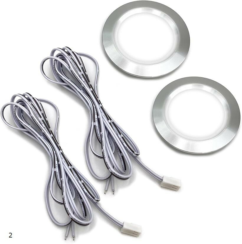 Led Bulb - エスネット DC 12V 3W 小型 LED ダウン ライト 白色 6500K 55mm 外寸 68mm 厚さ 14mm ケーブル 2m 電球 (2個)