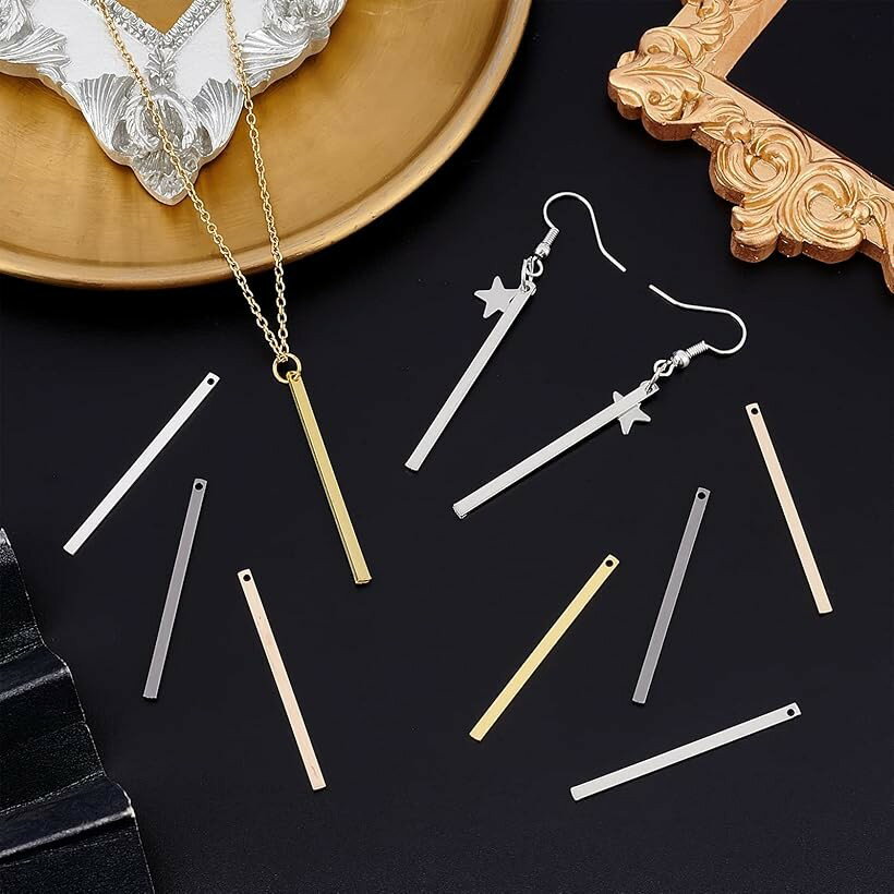 スティック チャーム 20個 5色 カン付き 棒 メタルチャーム 40mm 長方形 おしゃれ 金属チャーム ネックレスパーツ アクセサリーパーツ ピアスパーツ 手芸 DIY用品 (MIX色)