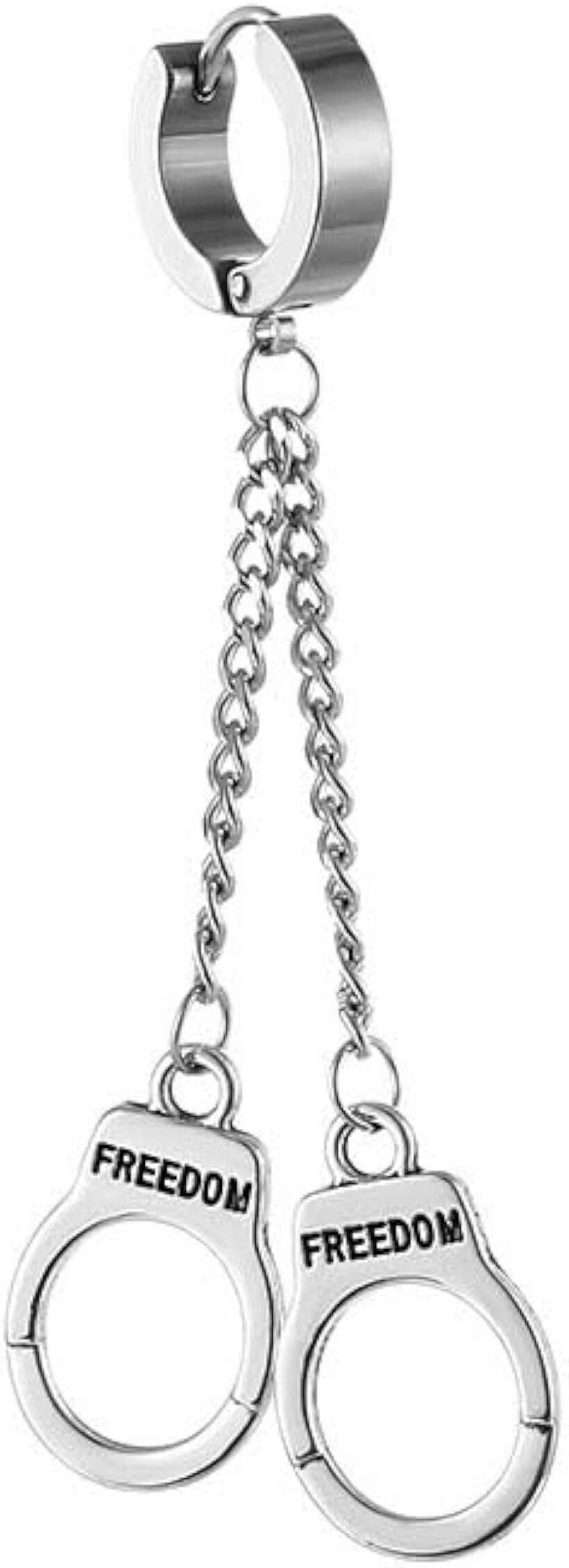 ピアス 手錠 ダブル 垂れ下がりチェーン メンズ レディース ロングチェーン 片耳用1つ入り (シルバー)