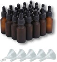 【楽天ランキング1位入賞】遮光瓶 スポイト付き 精油 アロマオイル 詰め替え 保存用 ガラス製 艶消しブラウン 漏斗付き 20本セット(30ml)