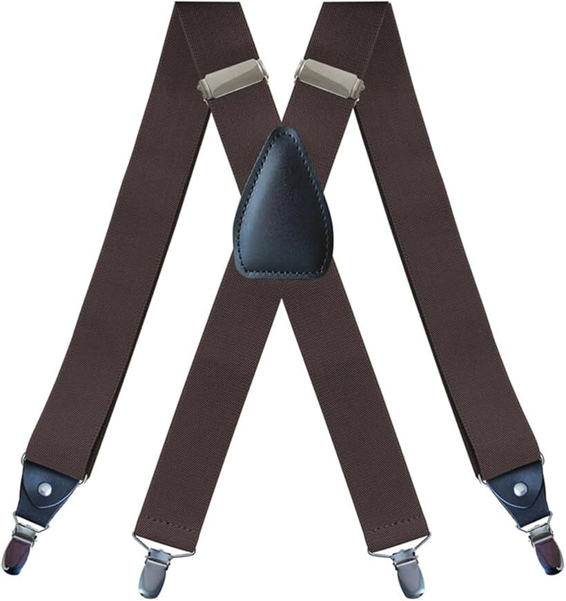 Suspenders - サスペンダー X型 幅35mm 4クリップ 幅広 ユニセックス 日本国内検品 (ダークブラウン)