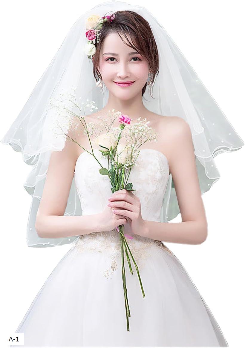 ウエディングベール パーティー 結婚式 ヘッドドレス ウエディングドレス ヴェール 結婚式用 教会挙式 披露宴 髪飾り 前撮り 撮影 花嫁 (ホワイト(A-1)...