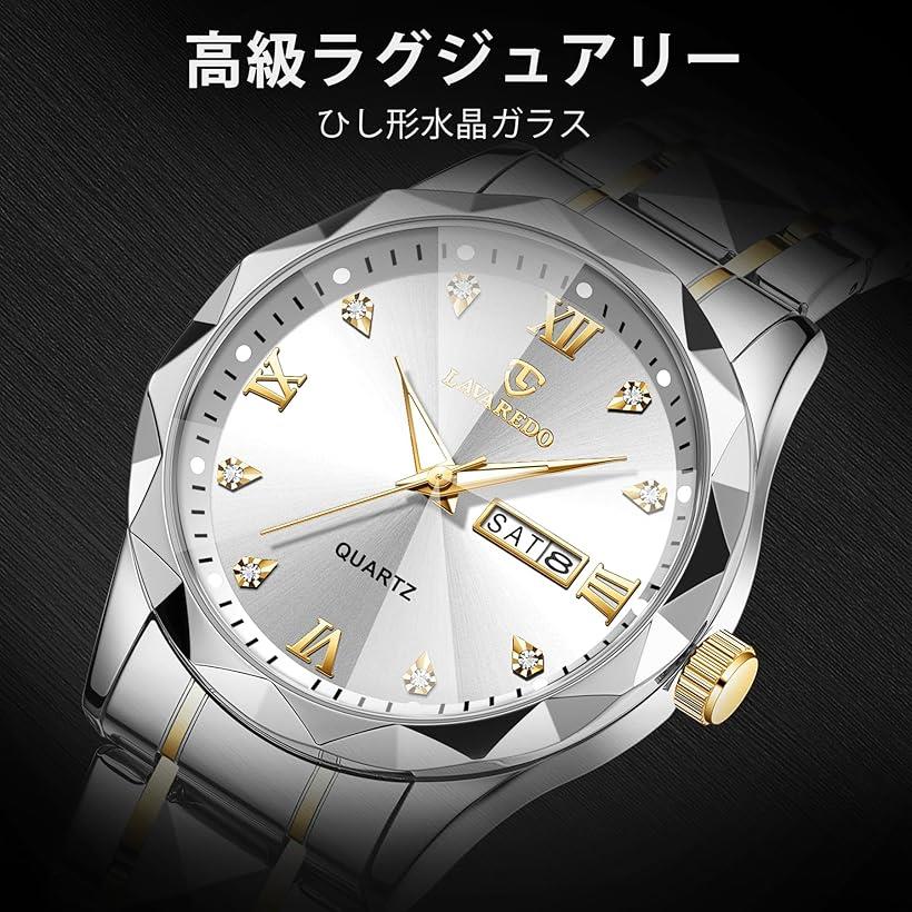 メンズ腕時計 ファッション カジュアル ビジネス 多機能 クロノグラフ ステンレス 防水 日付表示 シルバーブル- ブラック アナログクォーツ時計(02-シルバー)