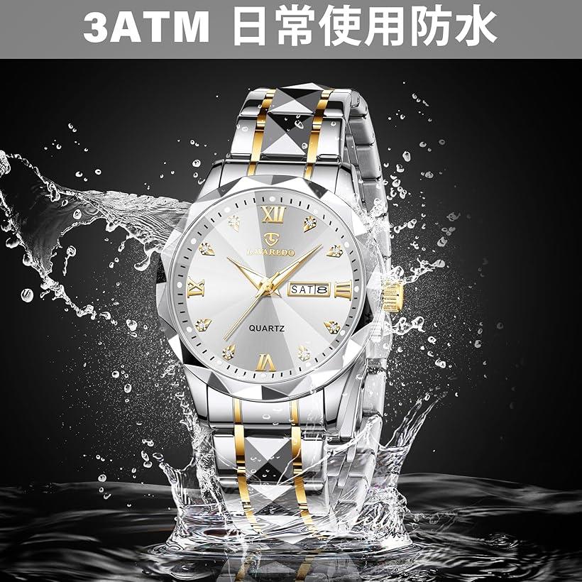 メンズ腕時計 ファッション カジュアル ビジネス 多機能 クロノグラフ ステンレス 防水 日付表示 シルバーブル- ブラック アナログクォーツ時計(02-シルバー)