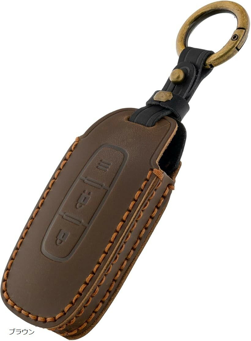 キーケース ニッサン エクストレイル t33 サクラ b6 日産 対応 2ボタン 本革 レザー キーカバー 鍵ケース インテリジェントキー スマートキー (ブラウン)