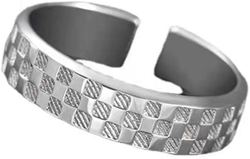 リング メンズ 指輪 シンプル チェック柄 お洒落 調整可能 開口型 15-20号 かっこいい 人気 アクセサリー (シルバー)