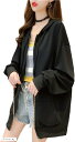 ジップアップ パーカー ゆったり 薄手 無地 フード 上着 レディース 春 夏 秋(ブラック, XL)