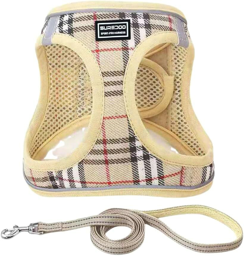 SmalSize L - 犬 ハーネス 小型犬 猫 胴輪 犬用ハーネス 猫用 服 メッシュ素材 お散歩 着脱簡単 (ベージュ, XXS)