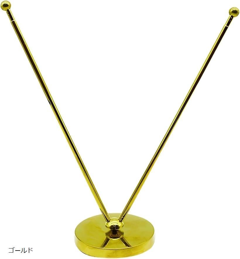 卓上旗 スタンド 2本立台 ミニポール ステンレス製 旗立台 国際交流 イベント (ゴールド)