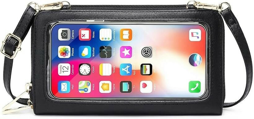 スマホ 財布 一体型 ショルダーバッグ レディース 入れたまま操作 ポーチ 斜めがけ 大きめ (01:ブラック, 大きめ)