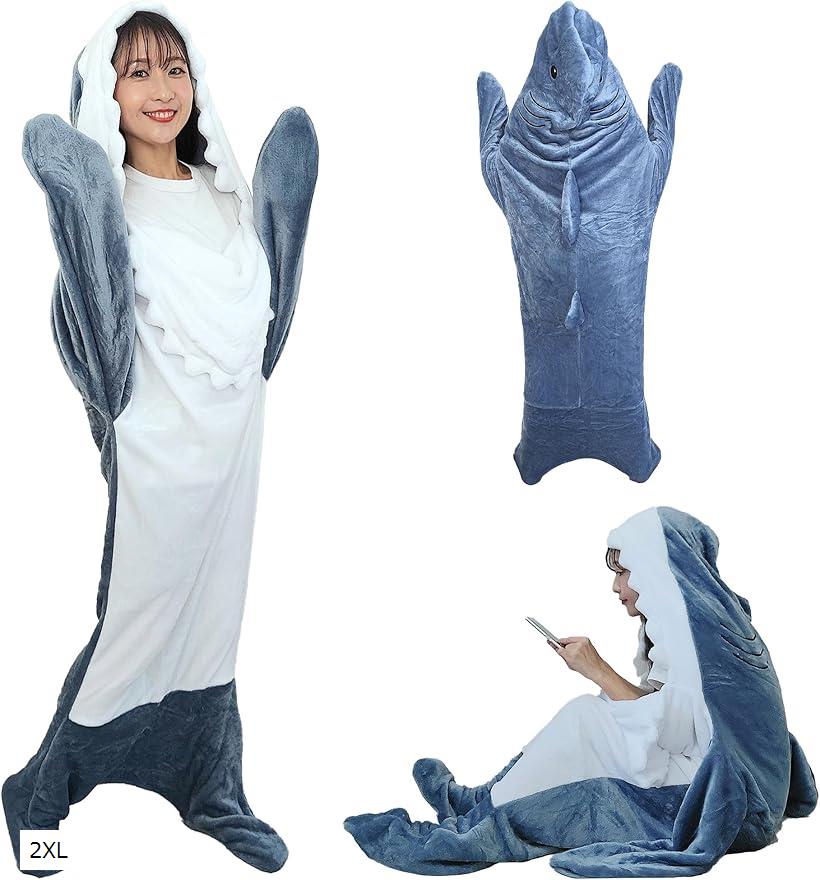 サメ パジャマ 着る毛布 サメパジャマ 寝袋 着ぐるみ 大人 きぐるみパジャマ(グレーブルー, 2XL)