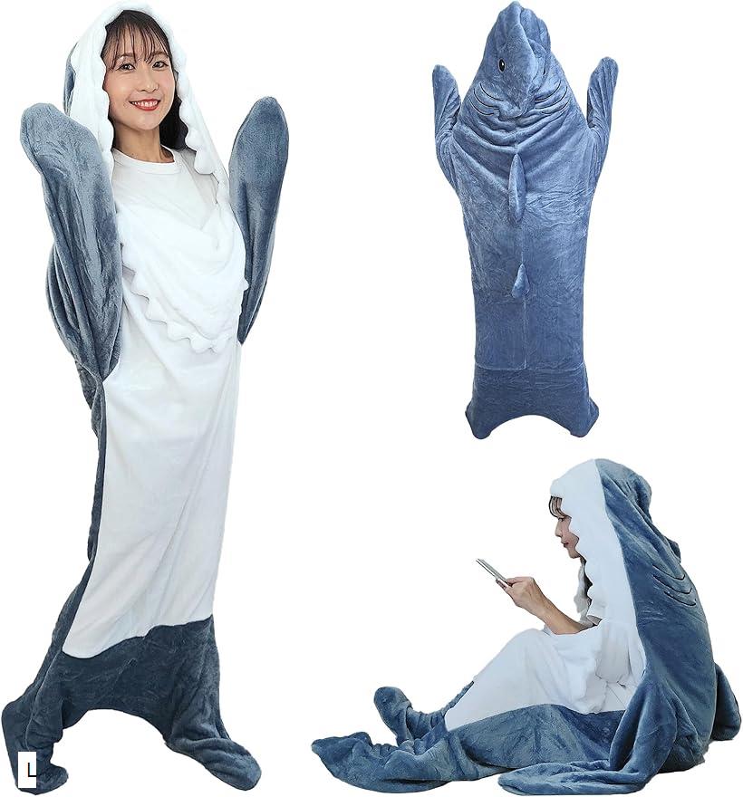 サメ パジャマ 着る毛布 サメパジャマ 寝袋 着ぐるみ 大人 きぐるみパジャマ(グレーブルー, L)