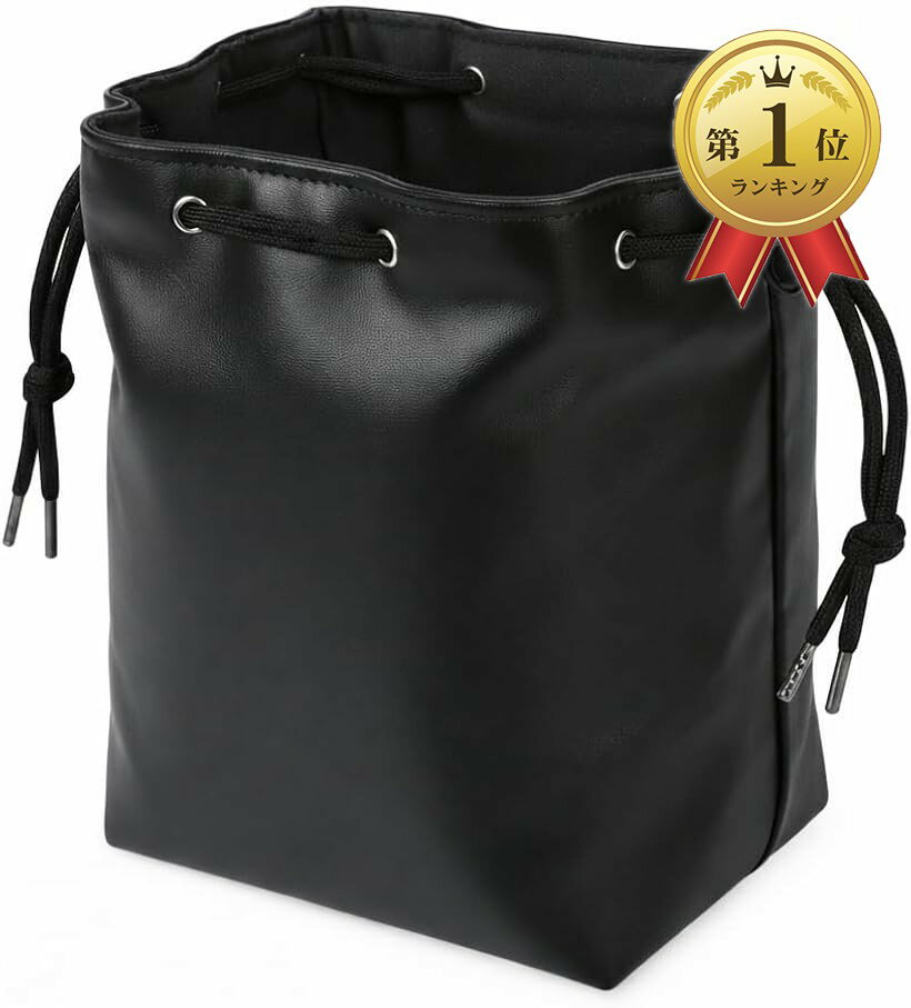 【楽天ランキング1位入賞】カメラポーチ 巾着 コンデジケース おしゃれ デジカメ 大人可愛い カラー 撥水 レザー 一眼レフ カメラケース ミラーレス コンパクトカメラ (ブラック, Sサイズ)