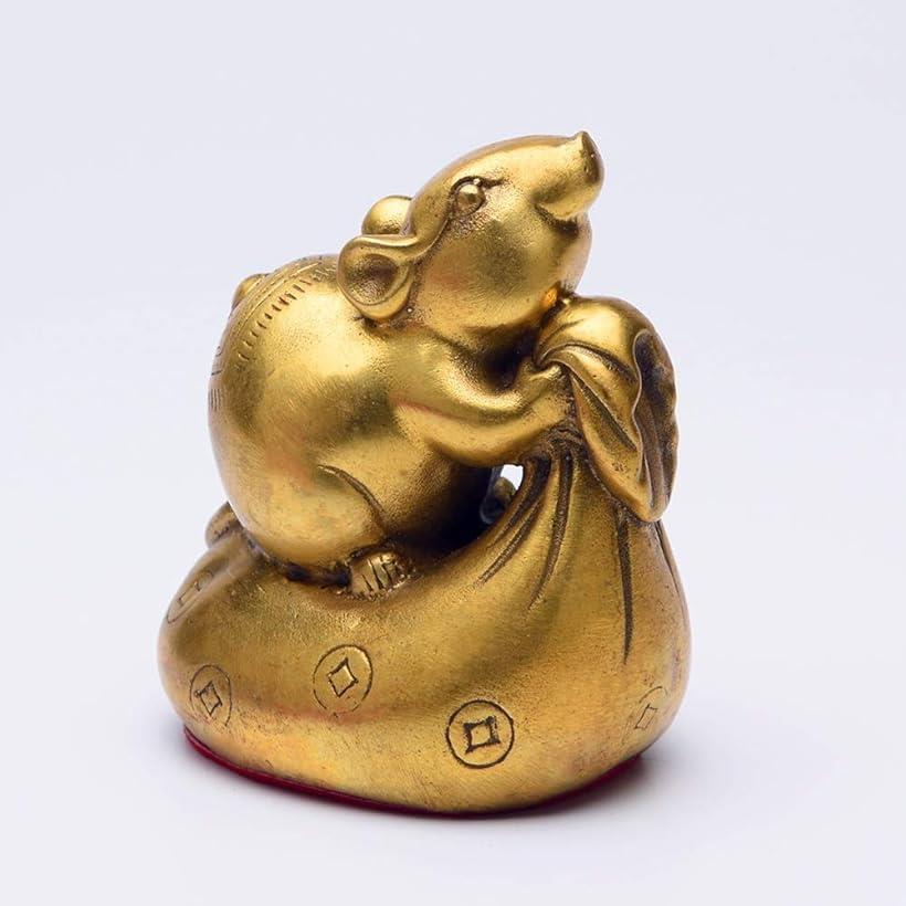 財富の鼠 ネズミ 可愛い 干支 十二支 お祝い 財運 金運 銅製 風水グッズ (ゴールド)