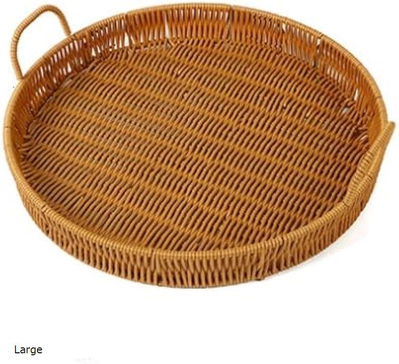 ラウンドトレー 収納 洗えるPPバスケット ベーカリートレイ Teaトレイ カフェ 業務用 ディスプレイ(ブラウン, Large)
