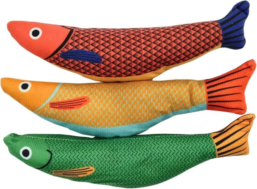 猫 噛むおもちゃ 魚 ぬいぐるみ 一人遊び 3個セット(マルチカラー)
