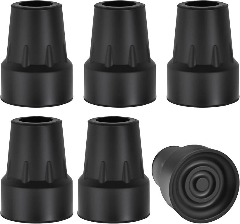 6個セット 交換用 杖先ゴム 7/8インチ 約22mm 耐摩耗滑り止め ゴムキャップ 松葉杖/歩行器/歩行ステッキ対応 (ブラック)