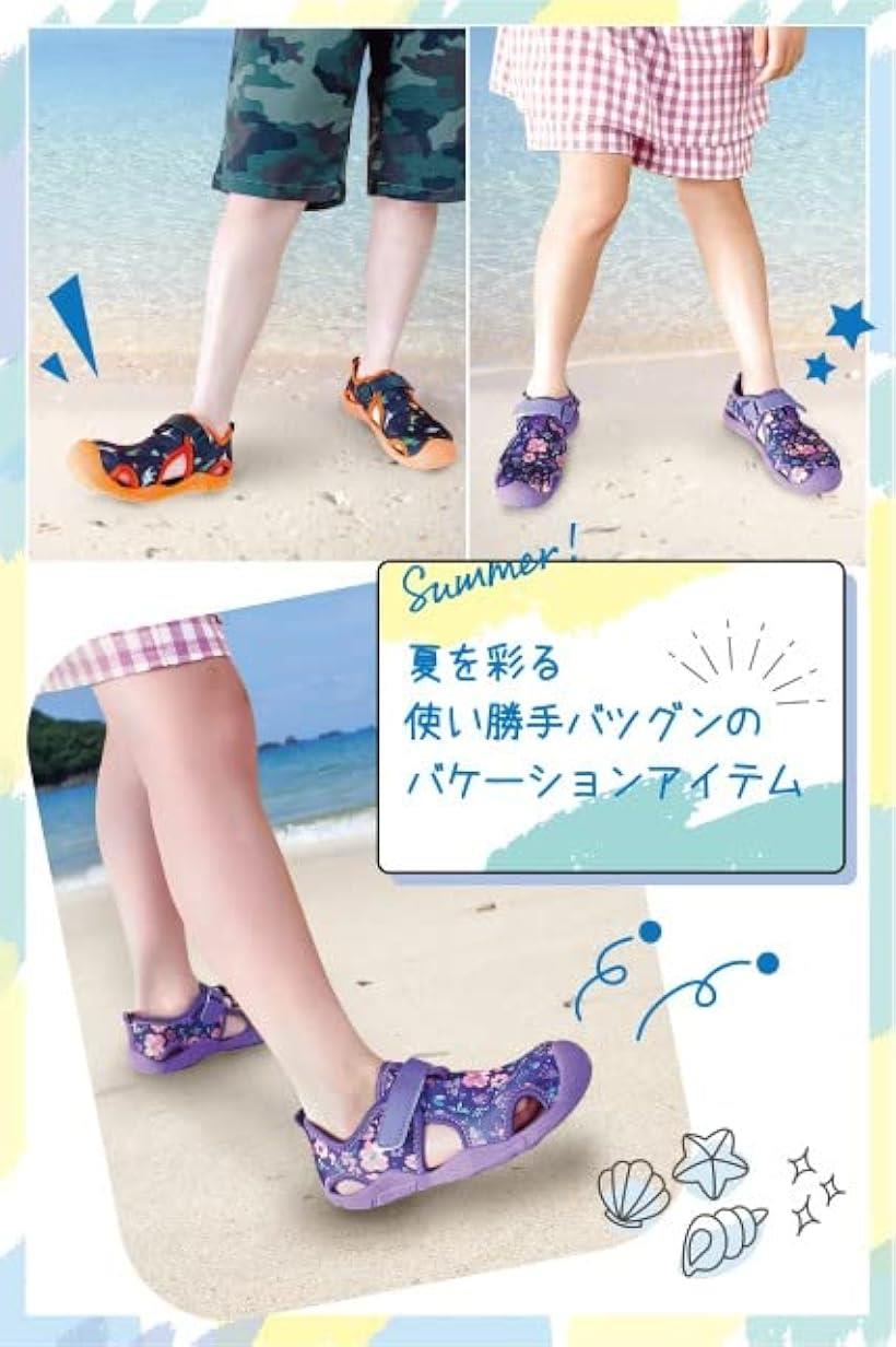マリンシューズ キッズ サンダル 女の子 花柄 水陸両用 軽量 (パープル, 15.0 cm)
