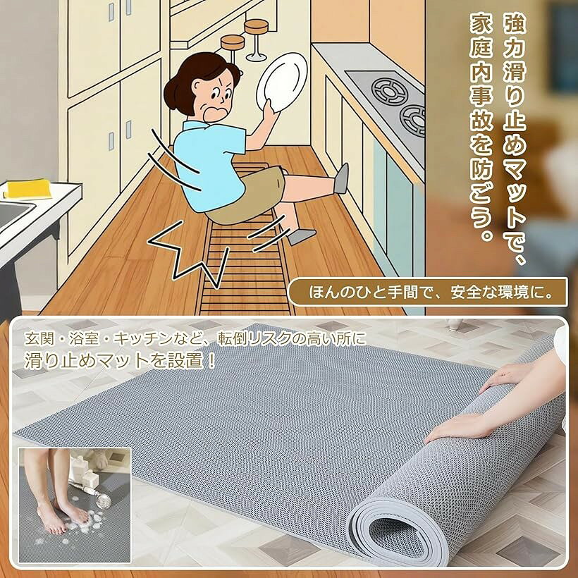 QD-SGMP 滑り止めマット 屋外/屋内兼用 自由カット可能 超撥水 PVC素材 高耐久 介護施設 病院 学校 店舗 業務用 キッチン 浴室 浴槽内 玄関 ドアマット (ブルー, (5.0mm高密度) 0.9x5M) [3]