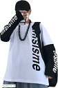 アスペルシオ 重ね着風 ロングスリーブ 袖ロゴ 英文字 プリント オシャレ カッコイイ トップス メンズ 長袖 tシャツ プルオーバー クルーネック 切り替え ベーシック カットソー アメカジ モード系 ストリート(ミルクホワイト, M)