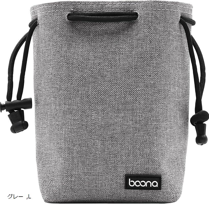 カメラポーチ 一眼レフ 巾着 ミラーレス カメラ収納ポーチ カメラバッグ カメラケース 防水 (グレー, L)