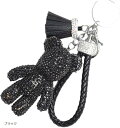 クマ ベア ファー バックチャーム キラキラ かわいい ストラップ キーリング キーホルダー アクセサリー(ブラック)
