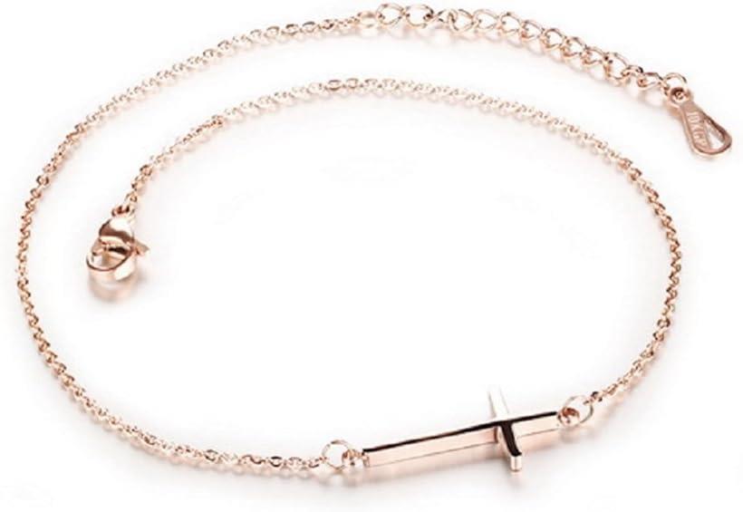 ミャオミャオ レディース クロス アンクレット ピンクゴールド アジャスター 付 ステンレス アクセサリー ジュエリー ポーチ セット (ピンクゴールド, ワン...
