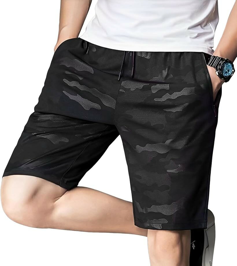エンプティオ パンツ アウトドア ボクサー ジム 蒸れない 迷彩 涼しい オシャレ ポケット パジャマ ランニング 通気性 トレーニング 旅行 ウエストゴム 運動 動きやすい ズボン ボトムス 柔らかい 機能性 (ランプブラック, 4XL)