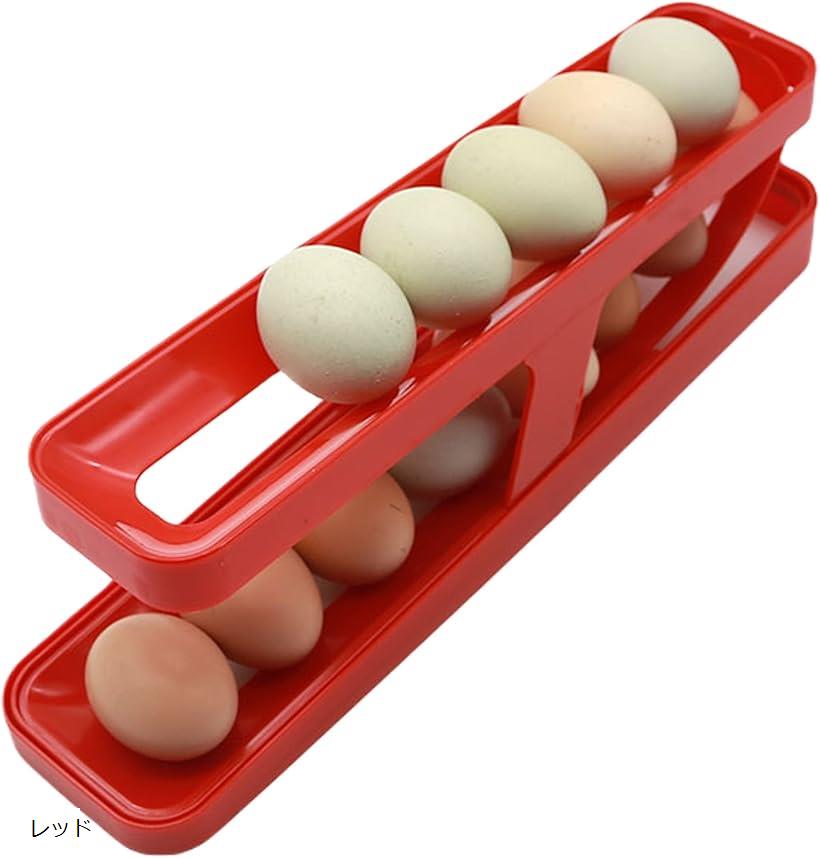 良品ラボ 卵ケース たまごケース 冷蔵庫用 2段 ローリング 収納 エッグホルダー 掃除しやすい プラスチック 1個 (レッド)