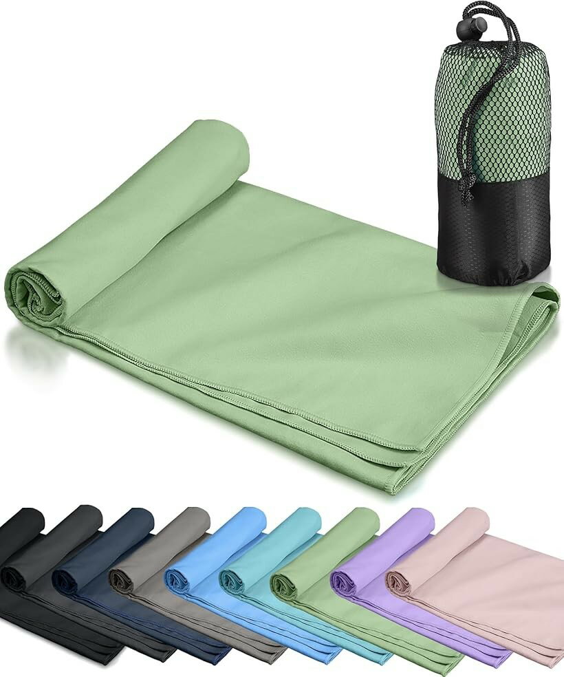 Towel - 速乾タオル 登山 スポーツタオル 超軽量 コンパクト 吸水速乾タオル マイクロファイバータオル バスタオル ミニバスタオル フェイスタオル アウトドア 旅行 収納袋付き (ピスタチオグリーン, Mサイズ)