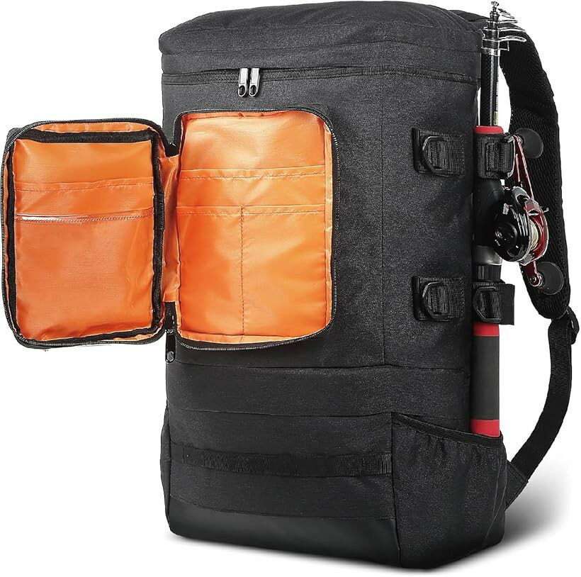 Bag - FISHBOMB 釣り リュック 防水 ロッドホルダー フィッシング 大容量 2025年モデル (ブラック, 大型)
