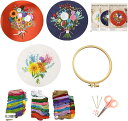 刺繍キット 刺繍糸 刺繍枠 刺繍針 DIY クロスステッチ 初心者 セット 花 フランス刺繍 英語説明書付き 3セット(赤、青、白, 20cm)