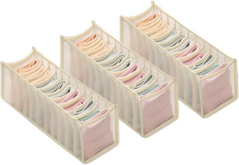 衣類収納 収納ボックス 下着 靴下収納 下着収納ケース 仕切りケース 整理ボックス 小物 メッシュ生地 11仕切り 3個セット (レッドメタリック)