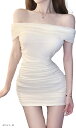 オフショルダー 胸元 セクシー ミニ ワンピース タイト 半袖 シフォン パーティー キャバ嬢 ドレス ミニワンピ レディース(ホワイト, M)(4)