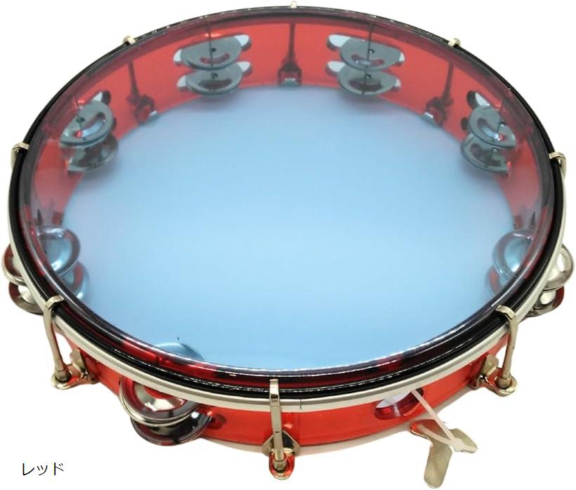 タンバリン 透明 2列 打楽器 音程 調節 (レッド)