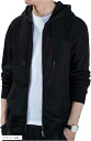 パーカー メンズ 薄手 ジップ ポケット付き フード付き ドライ UV カジュアル 長袖(ブラック, 2XL)