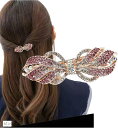 バレッタ ビジュー ストーン 金具 髪留め ヘアクリップ おしゃれ 大人 上品 ライン(ピンク)