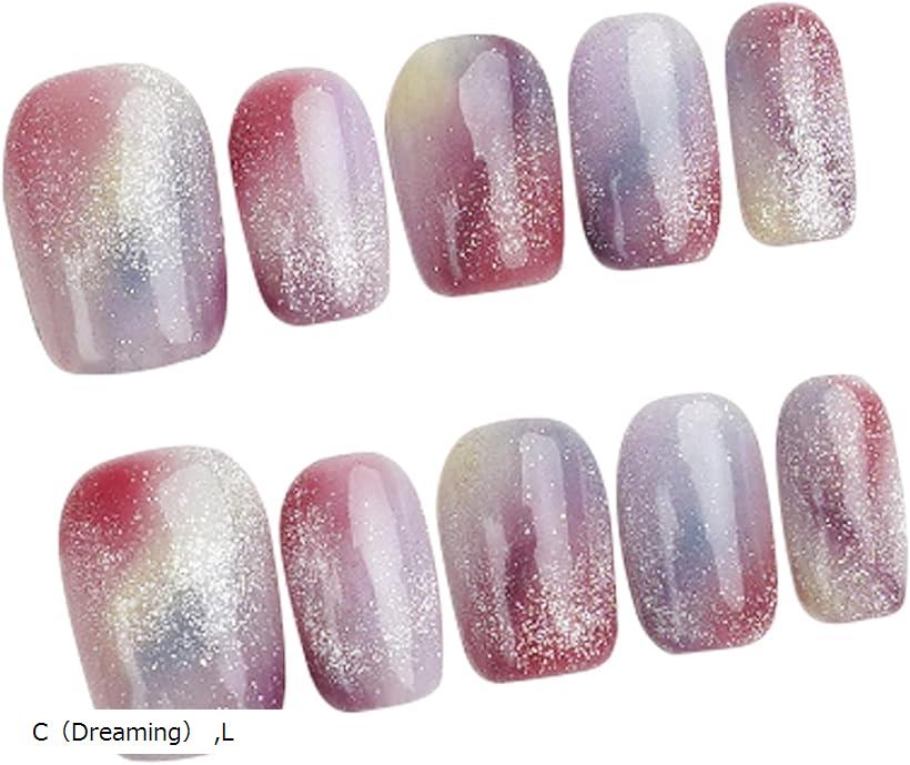 ネイルチップ ショート 手作り 付け爪 収納ケース 10枚入 ミラー ラメ マグネット(C（Dreaming）, L)