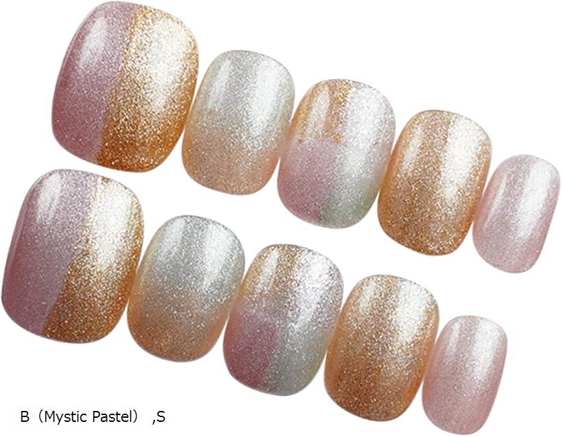 ネイルチップ ショート 手作り 付け爪 収納ケース 10枚入 ミラー ラメ マグネット(B（Mystic Pastel）, S)