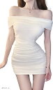 オフショルダー 胸元 セクシー ミニ ワンピース タイト 半袖 シフォン パーティー キャバ嬢 ドレス ミニワンピ レディース(ホワイト, L)