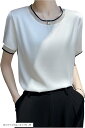 レディース カットソー Tシャツ 半袖 クルーネック Vネック トップス Uネック(ホワイト(クルーネック), M)(4)
